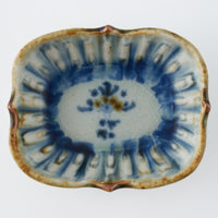 砥部焼 陶房遊 輪花長方鉢(豆)錆青 砥部焼 陶房遊 砥部焼