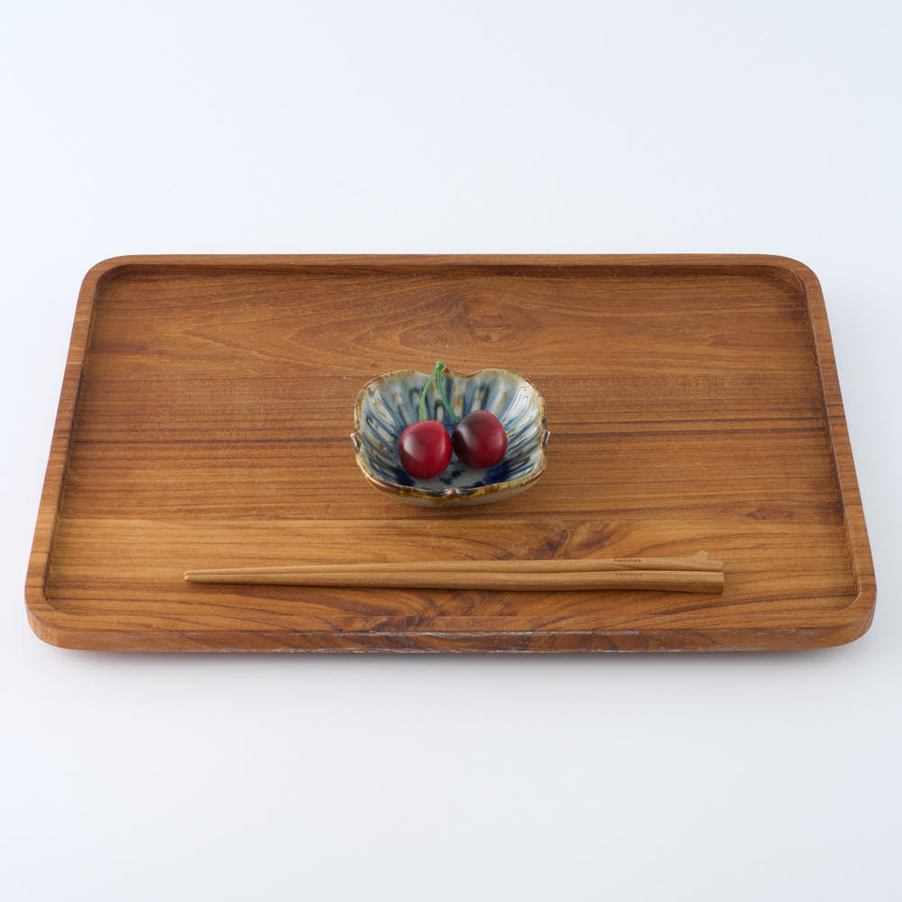 砥部焼 陶房遊 輪花角鉢(豆)錆青