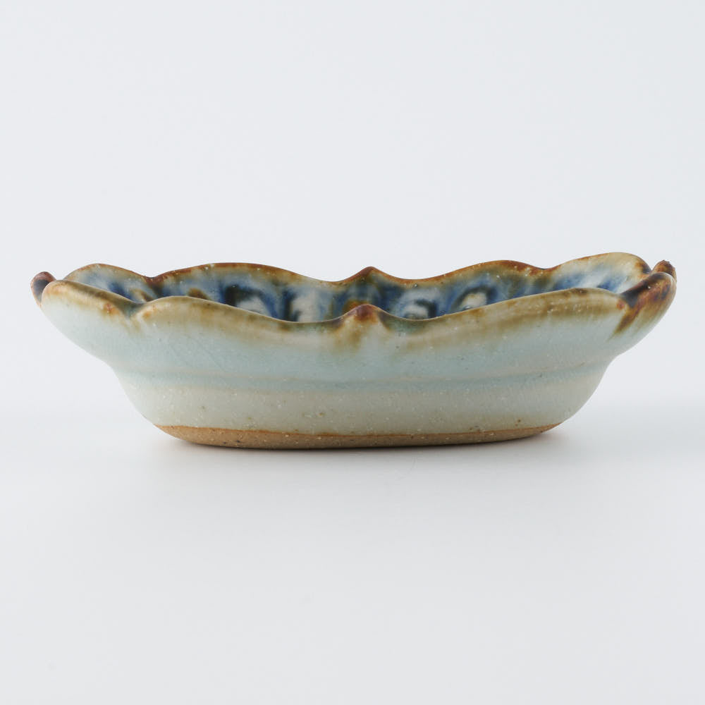 砥部焼 陶房遊 輪花楕円鉢(豆) 錆青 砥部焼 陶房遊 砥部焼