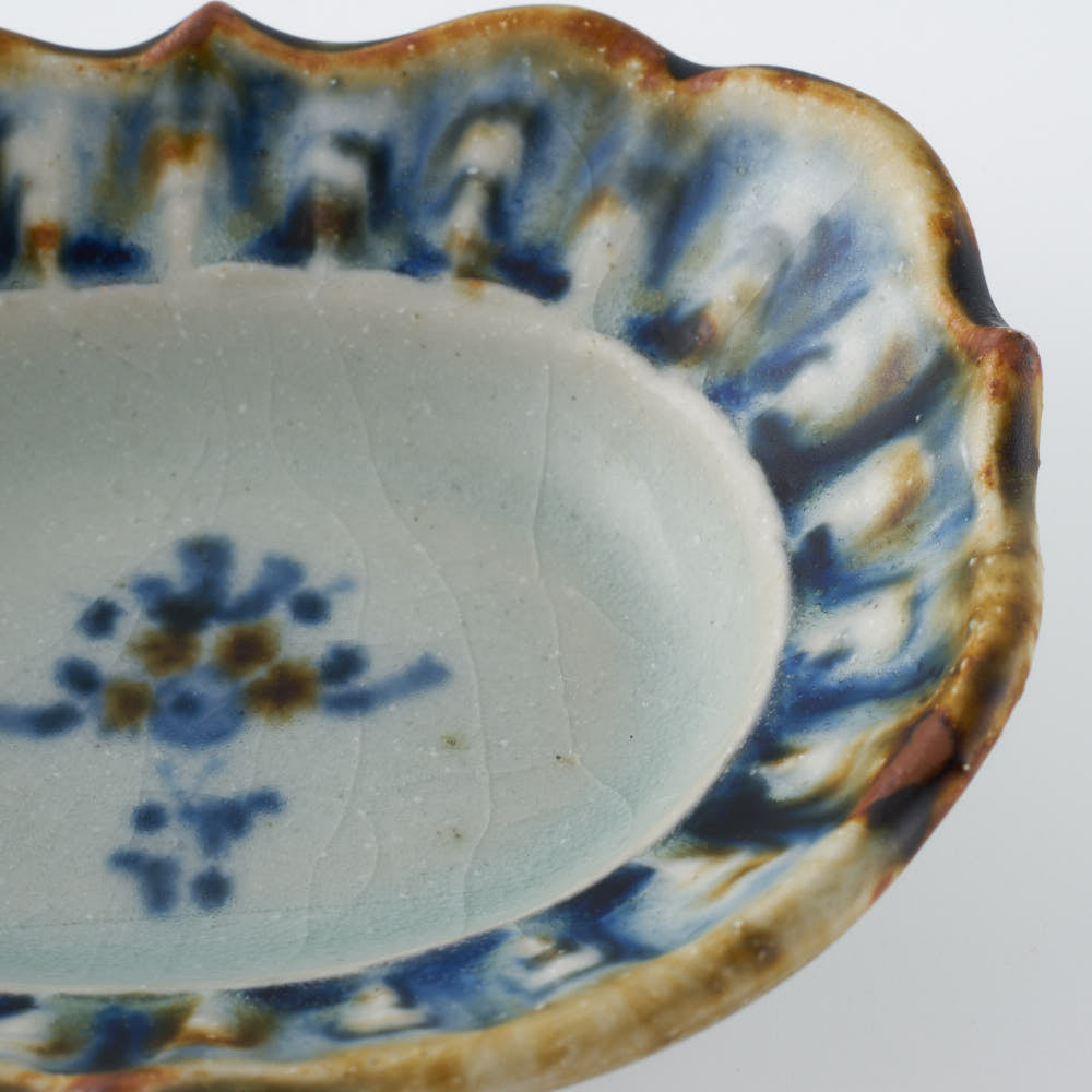 砥部焼 陶房遊 輪花楕円鉢(豆) 錆青 砥部焼 陶房遊 砥部焼