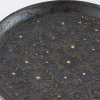 作家 薮本寛之 黒花紋皿 5寸