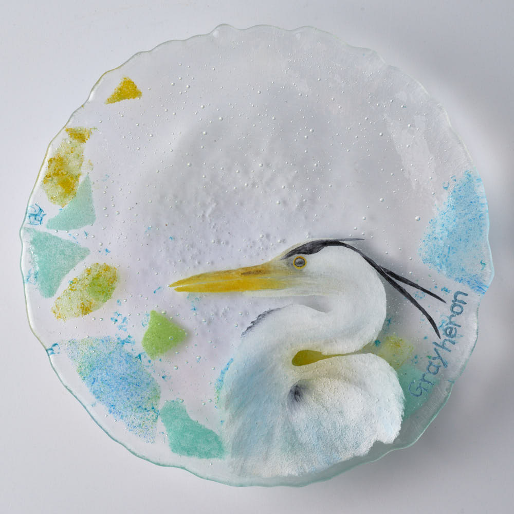 APLICO GLASS 青鷺(アオサギ)硝子丸皿