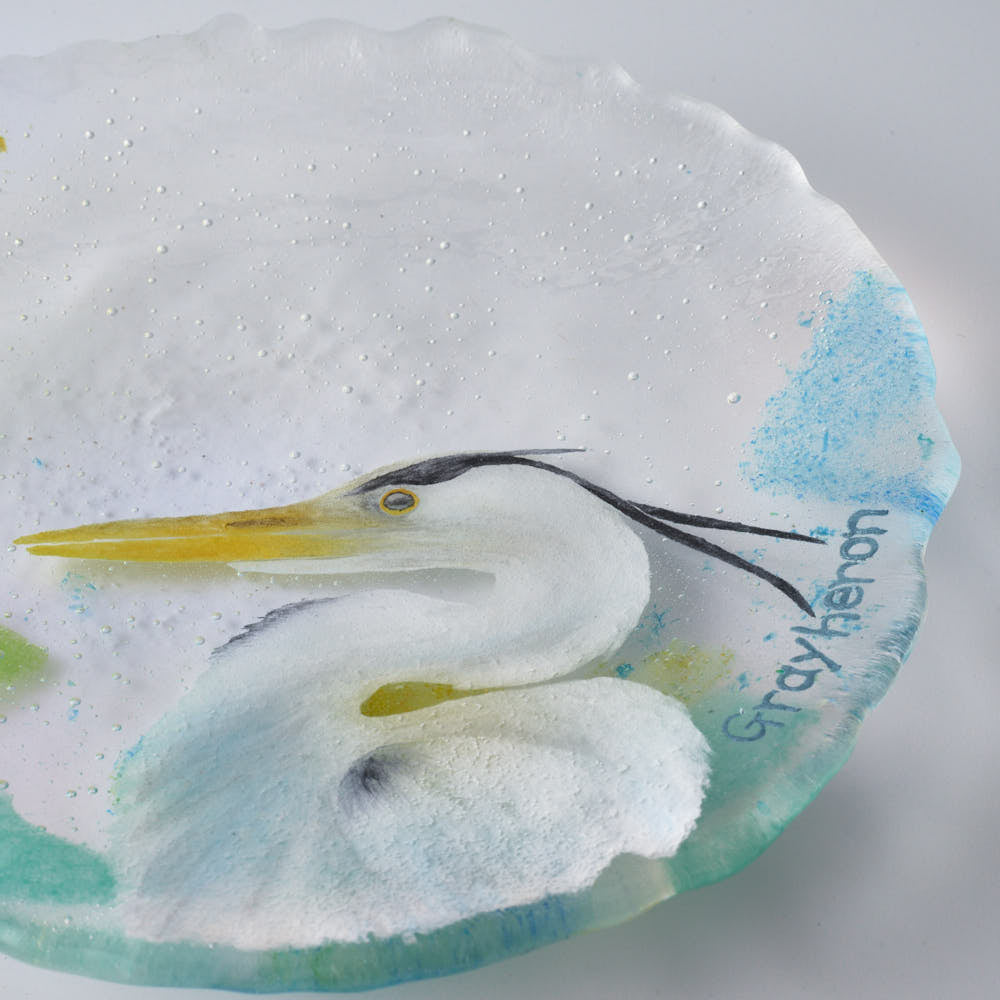 APLICO GLASS 青鷺(アオサギ)硝子丸皿