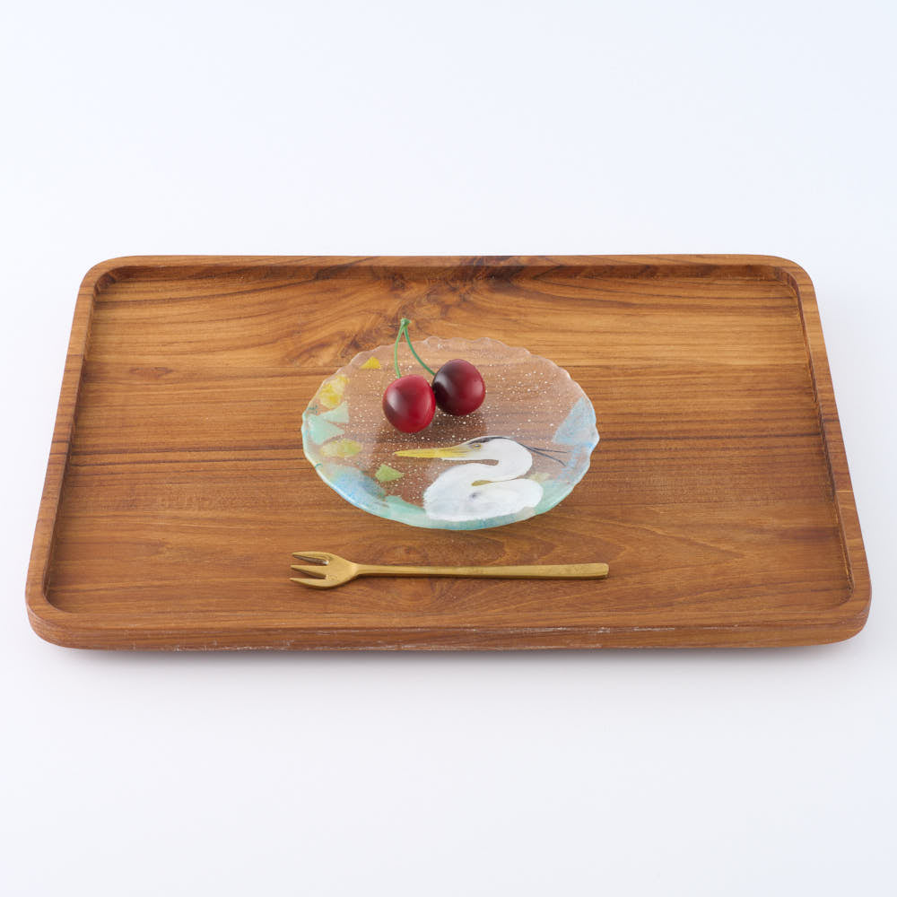 鷺草　飾り大皿　36cm APLICO GLASS 青鷺(アオサギ)硝子丸皿 ¥9,900 大人の焼き物
