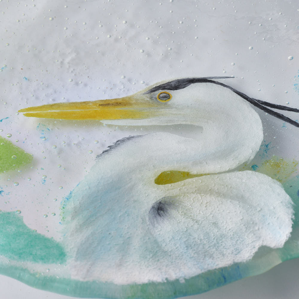 APLICO GLASS 青鷺(アオサギ)硝子丸皿