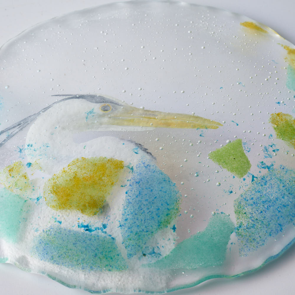 APLICO GLASS 青鷺(アオサギ)硝子丸皿