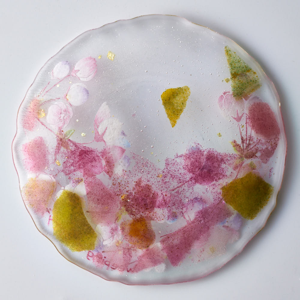 APLICO GLASS 枝垂れ桜金色花吹雪硝子丸皿 APLICO GLASS ガラスもの