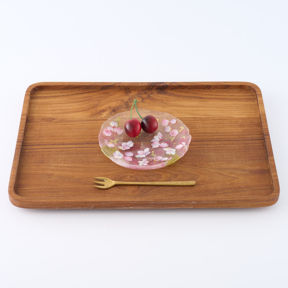 APLICO GLASS 枝垂れ桜金色花吹雪硝子丸皿 APLICO GLASS ガラスもの