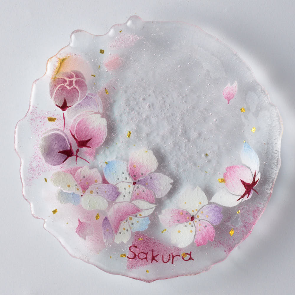 APLICO GLASS 桜金色花吹雪硝子豆皿 APLICO GLASS ガラスもの