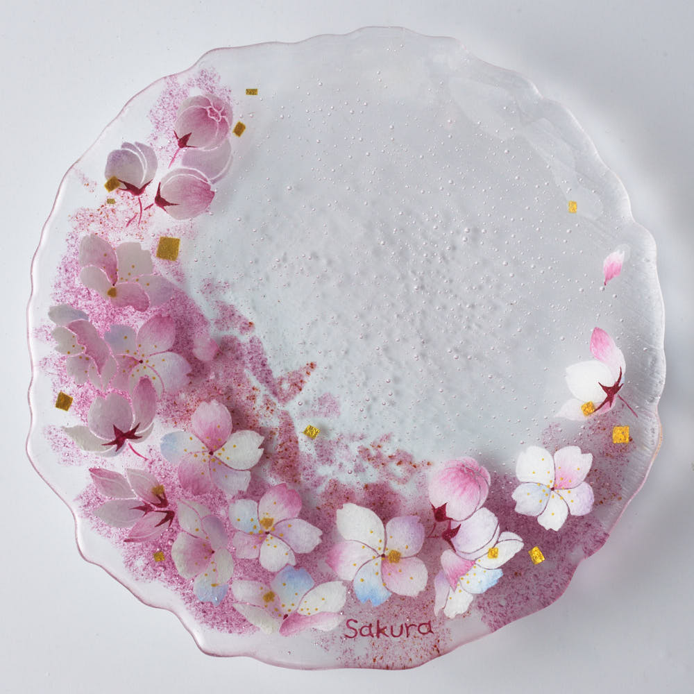 APLICO GLASS 桜金色花吹雪硝子丸皿 APLICO GLASS ガラスもの