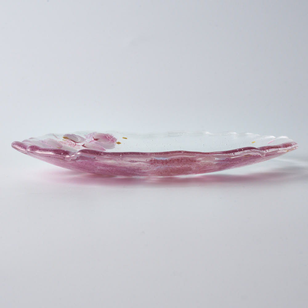 APLICO GLASS 桜金色花吹雪硝子丸皿 ¥9,900 大人の焼き物