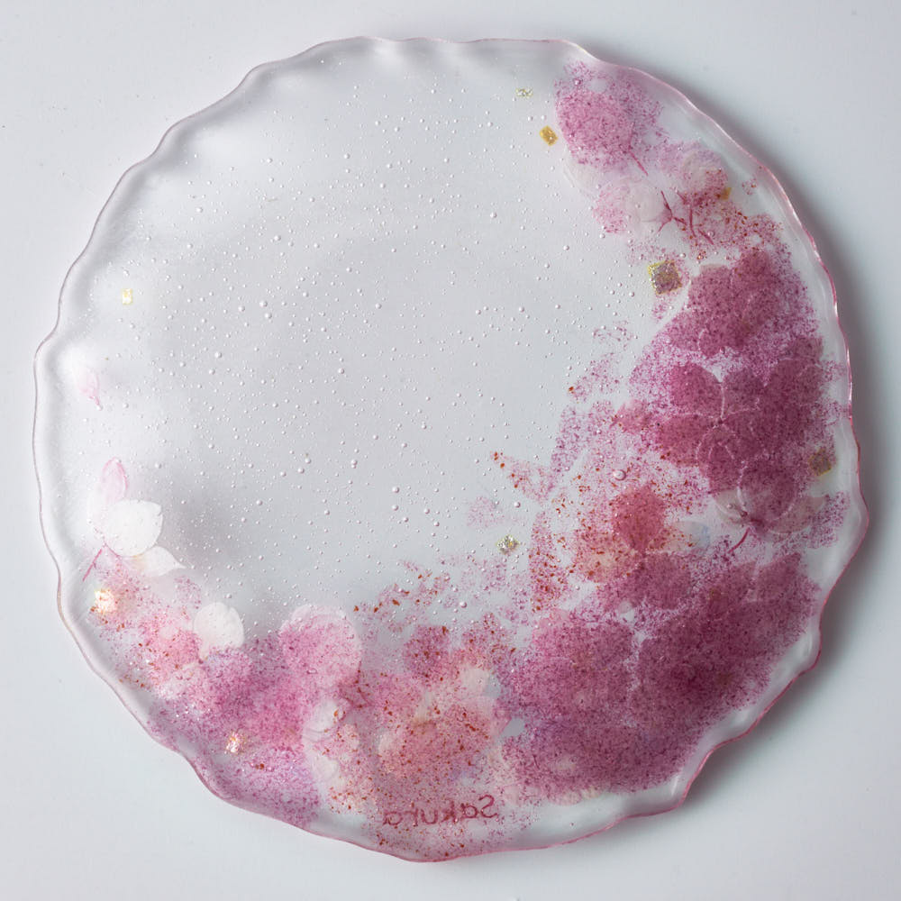 APLICO GLASS 桜金色花吹雪硝子丸皿 APLICO GLASS ガラスもの