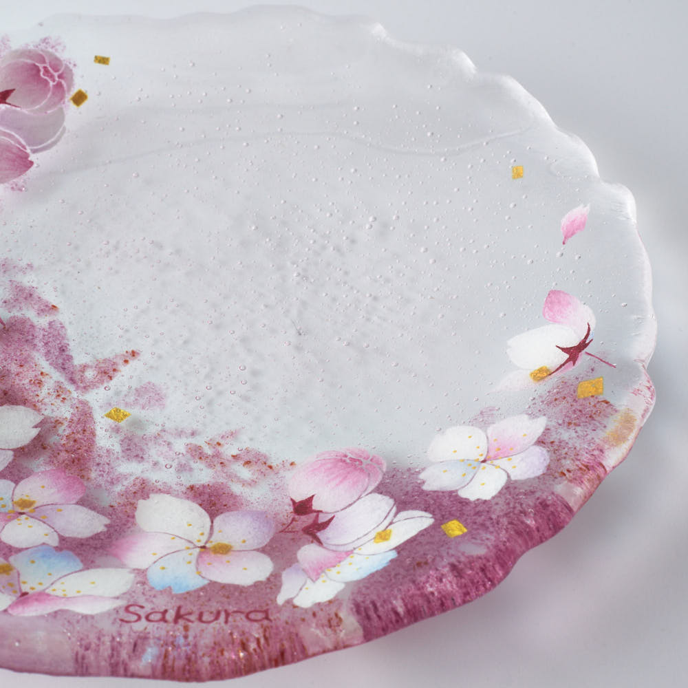 APLICO GLASS 桜金色花吹雪硝子丸皿 APLICO GLASS ガラスもの
