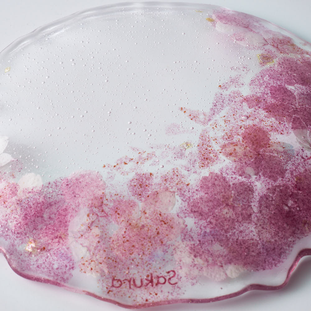 APLICO GLASS 桜金色花吹雪硝子丸皿 APLICO GLASS ガラスもの
