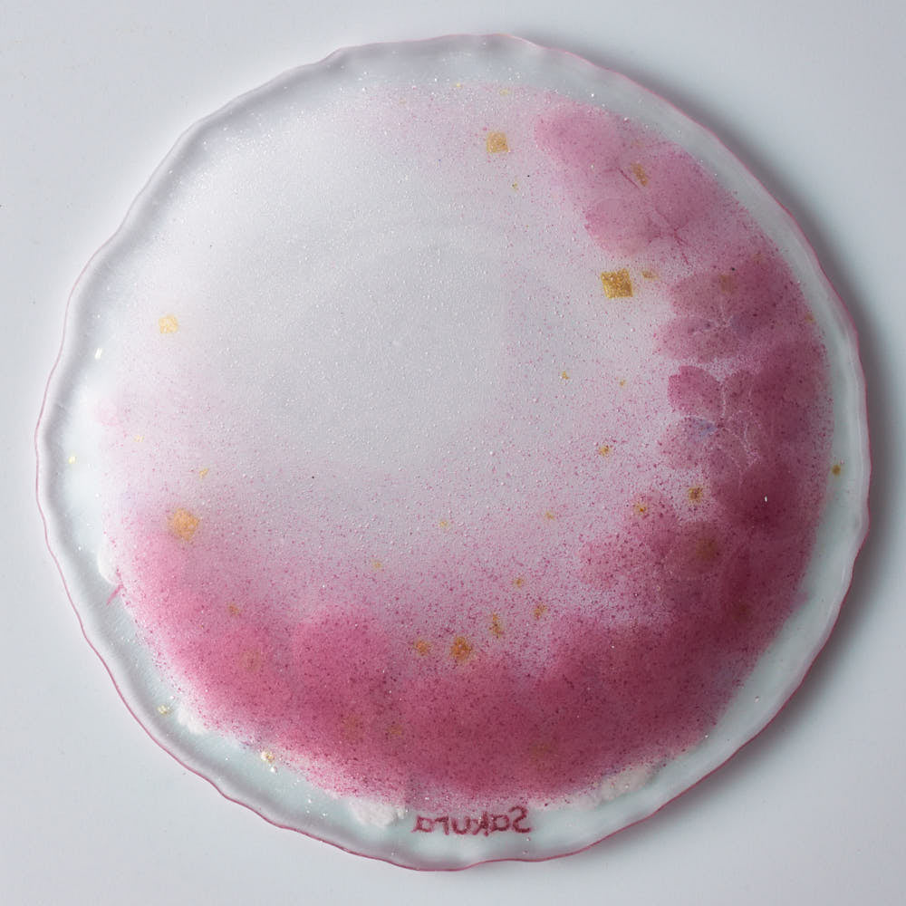 APLICO GLASS 桜金色花吹雪硝子丸皿(ピンクベース) APLICO GLASS ガラスもの