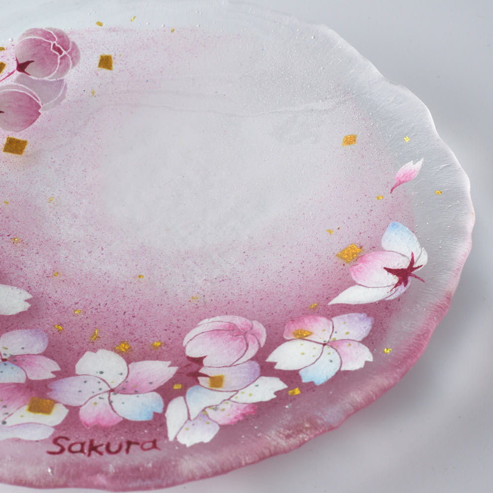 APLICO GLASS 桜金色花吹雪硝子丸皿(ピンクベース) APLICO GLASS ガラスもの