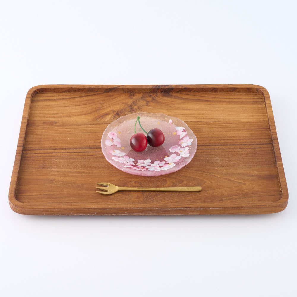 APLICO GLASS 桜金色花吹雪硝子丸皿(ピンクベース) APLICO GLASS ガラスもの