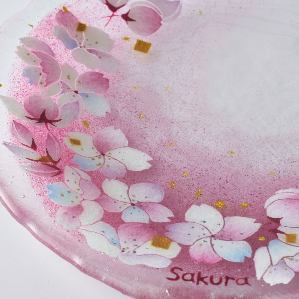 APLICO GLASS 桜金色花吹雪硝子丸皿(ピンクベース) APLICO GLASS ガラスもの
