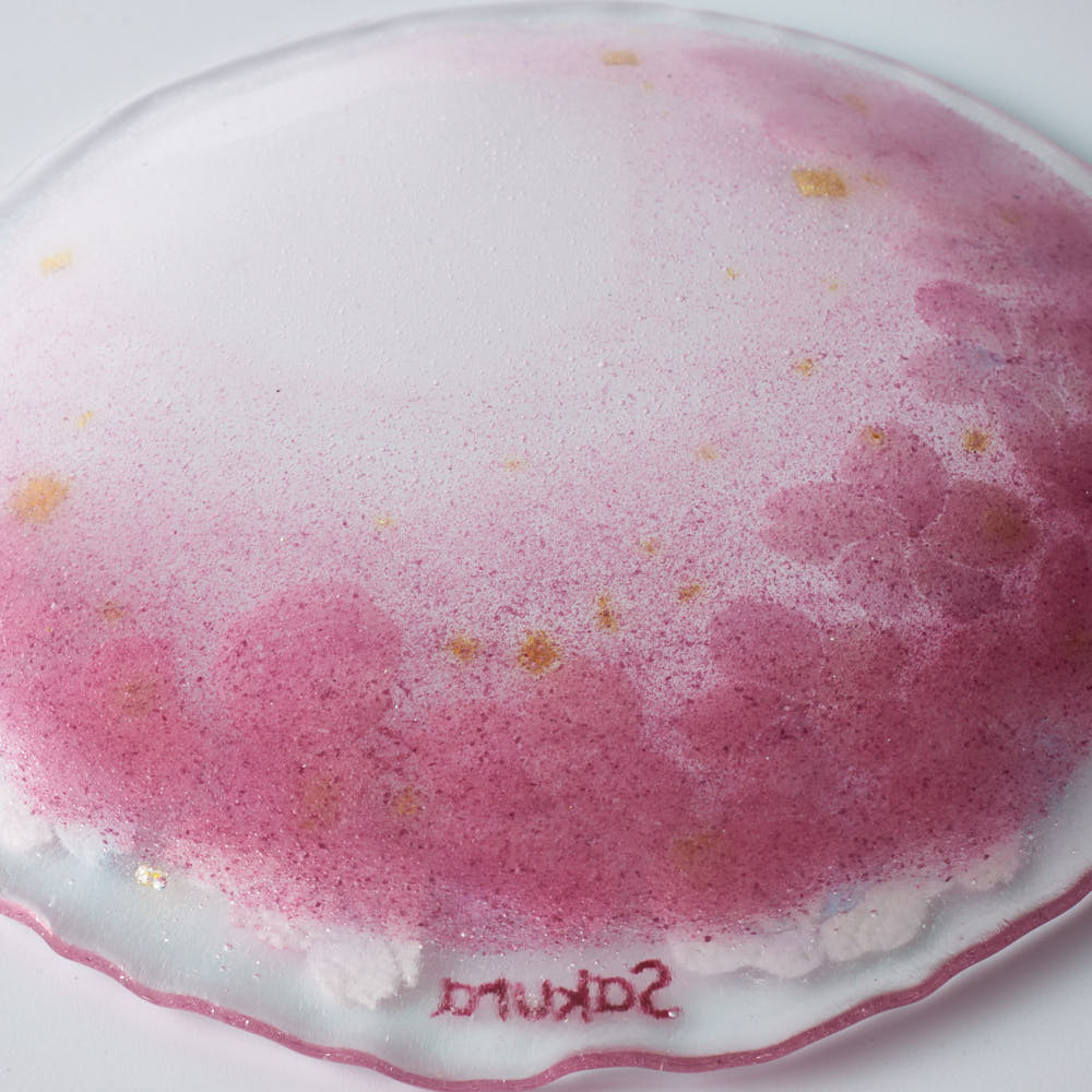 APLICO GLASS 桜金色花吹雪硝子丸皿(ピンクベース) APLICO GLASS ガラスもの