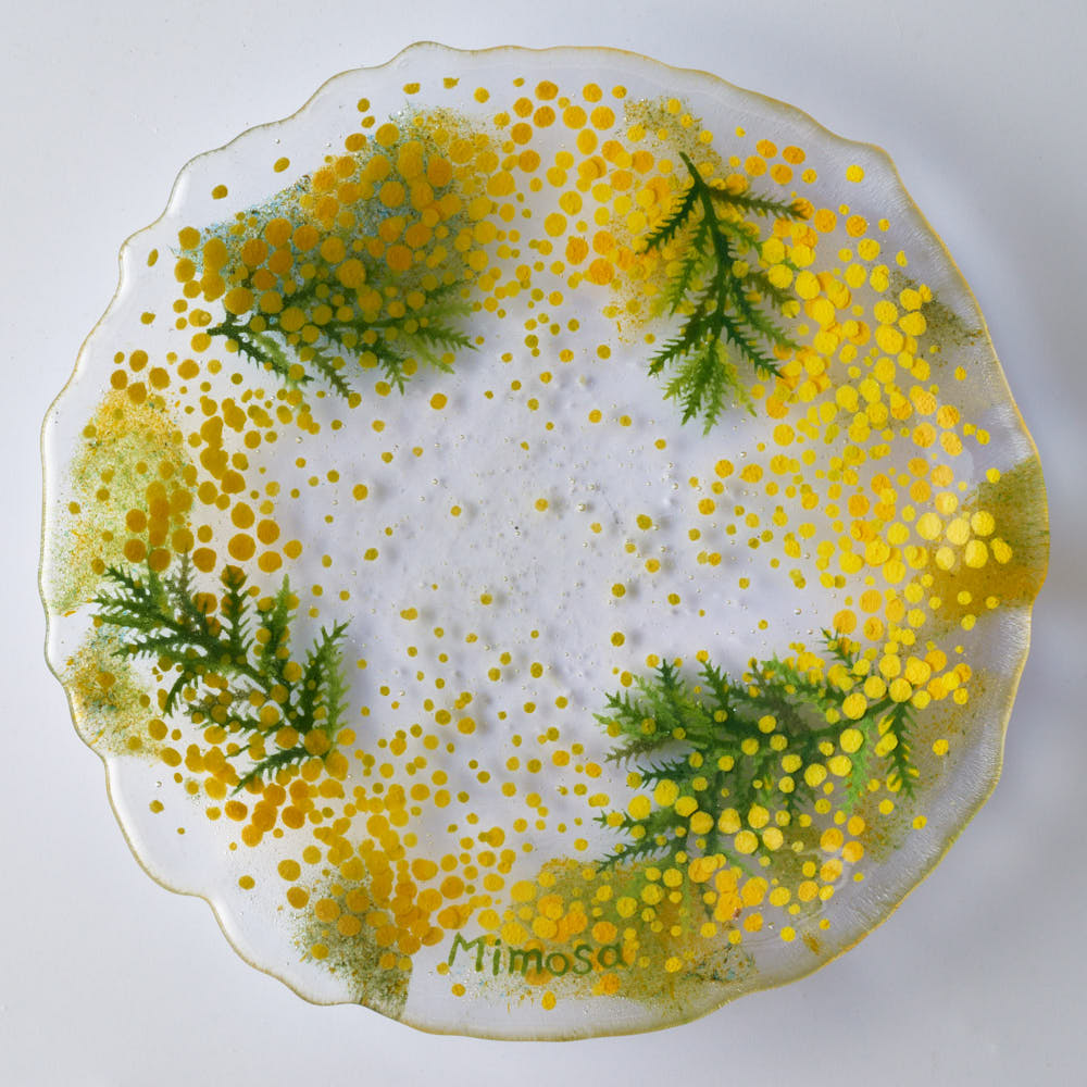 APLICO GLASS ミモザ花冠硝子丸皿 APLICO GLASS ガラスもの