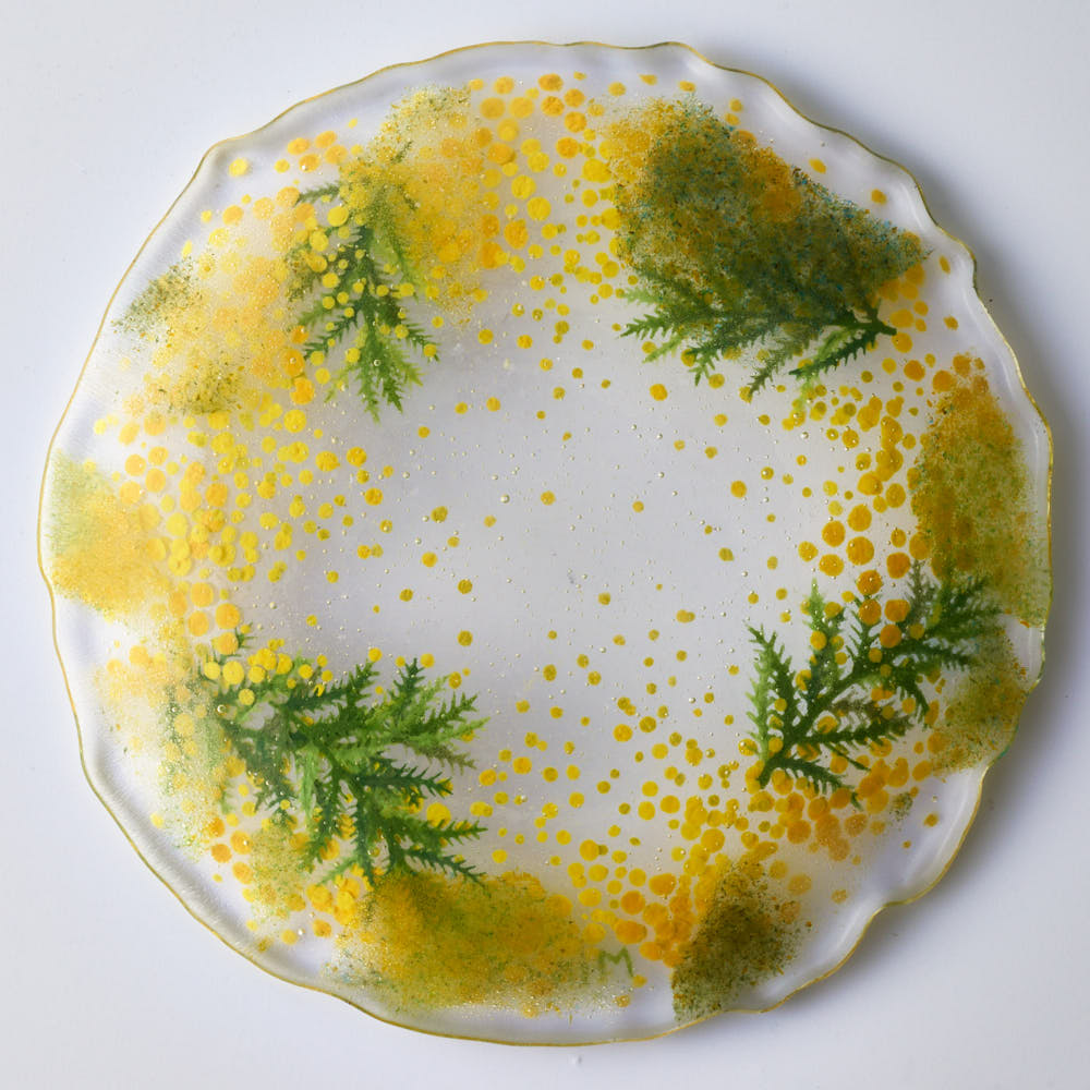 APLICO GLASS ミモザ花冠硝子丸皿 APLICO GLASS ガラスもの