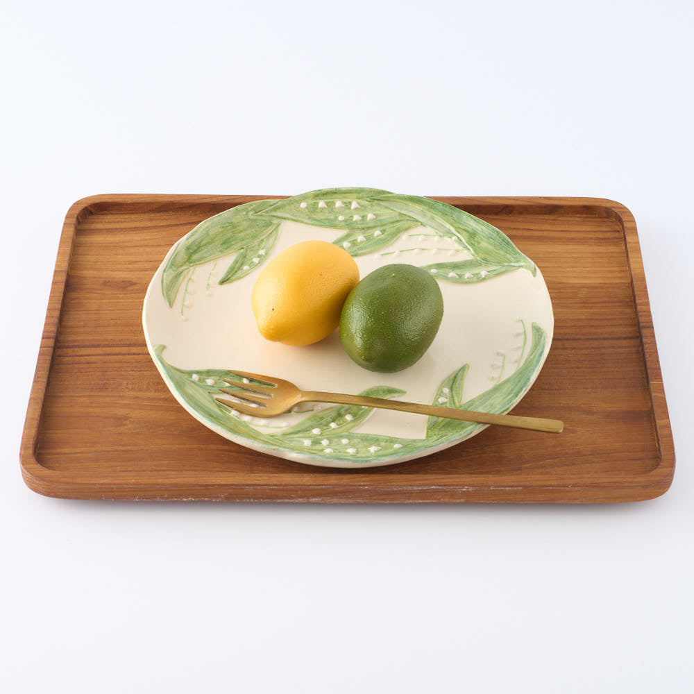 つちのわ 作家 石黒美佐緒 スズラン 大皿 グリーン つちのわ 作家 石黒美佐緒 陶磁器作家もの