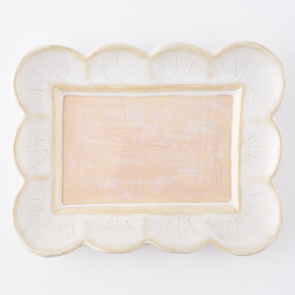 つちのわ 作家 石黒美佐緒 花の額皿 中皿 ピンク つちのわ 作家 石黒美佐緒 陶磁器作家もの