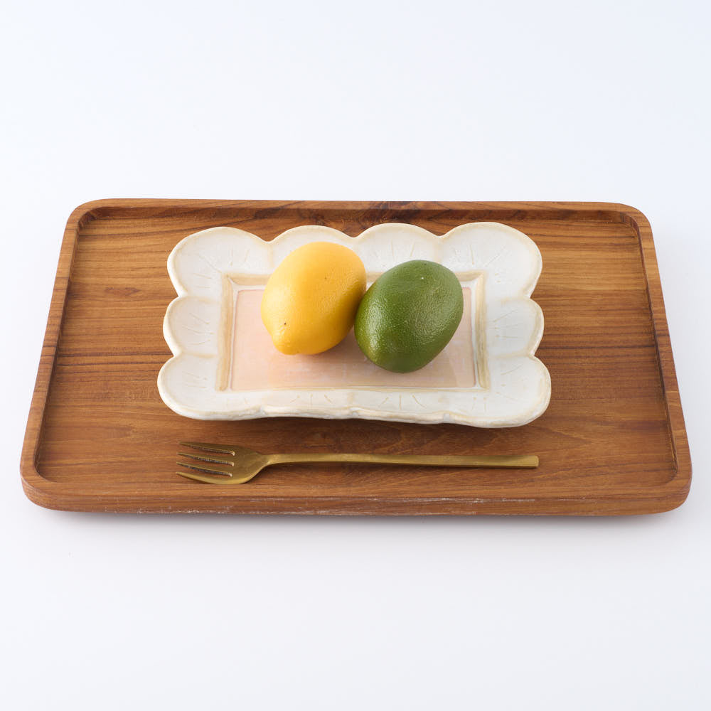 つちのわ 作家 石黒美佐緒 花の額皿 中皿 ピンク つちのわ 作家 石黒美佐緒 陶磁器作家もの