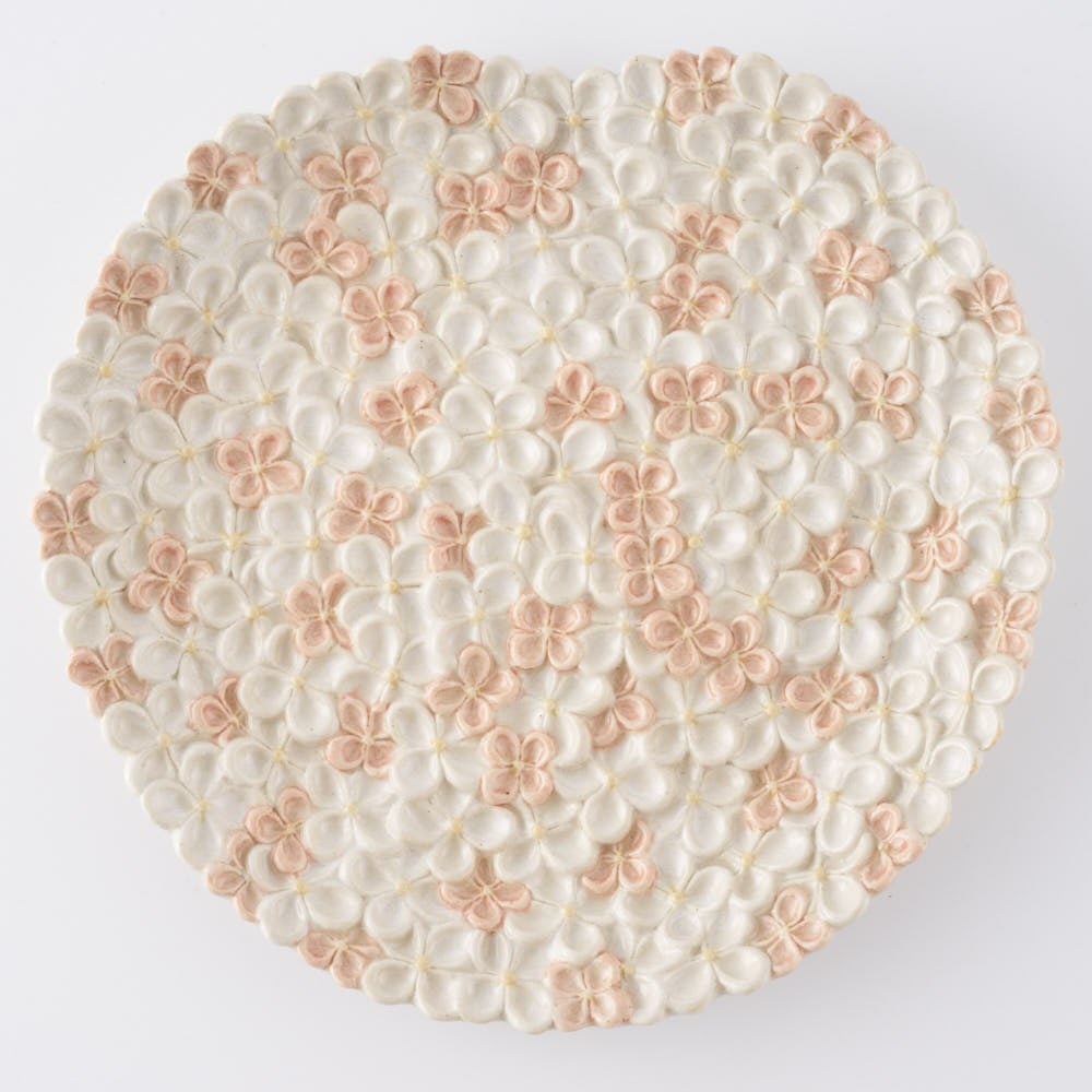 つちのわ 作家 石黒美佐緒 花守 中皿 ピンク白 つちのわ 作家 石黒美佐緒 陶磁器作家もの