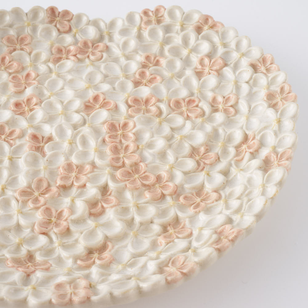 つちのわ 作家 石黒美佐緒 花守 中皿 ピンク白 つちのわ 作家 石黒美佐緒 陶磁器作家もの