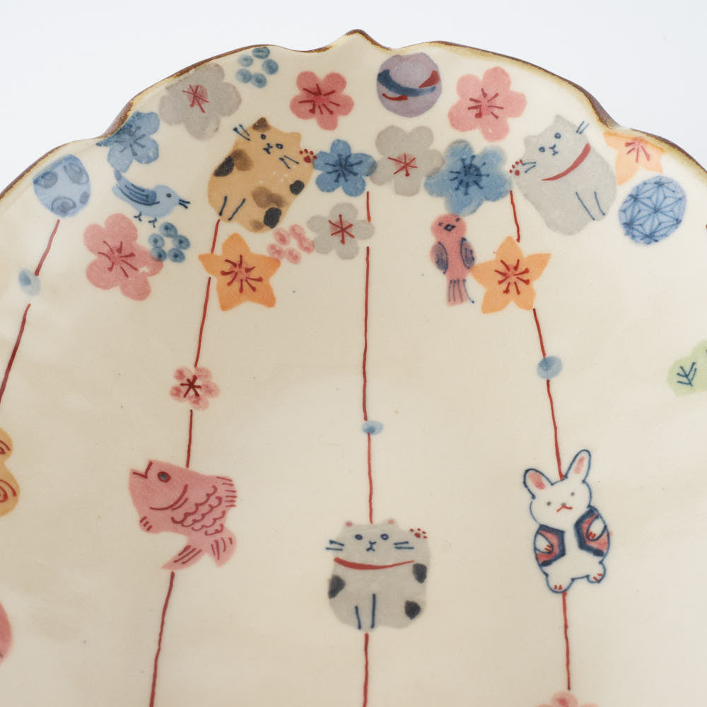 作家 大場紀穂子 猫の吊し飾り楕円鉢 作家 大場紀穂子 陶磁器作家もの