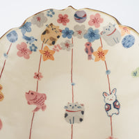 作家 大場紀穂子 猫の吊し飾り楕円鉢 作家 大場紀穂子 陶磁器作家もの