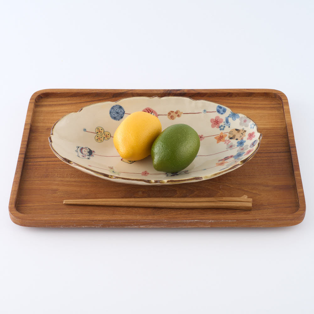 作家 大場紀穂子 猫の吊し飾り楕円鉢 作家 大場紀穂子 陶磁器作家もの