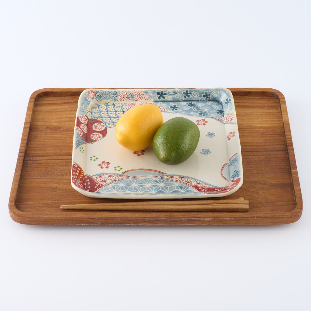 作家 大場紀穂子 波文様の角皿 作家 大場紀穂子 陶磁器作家もの