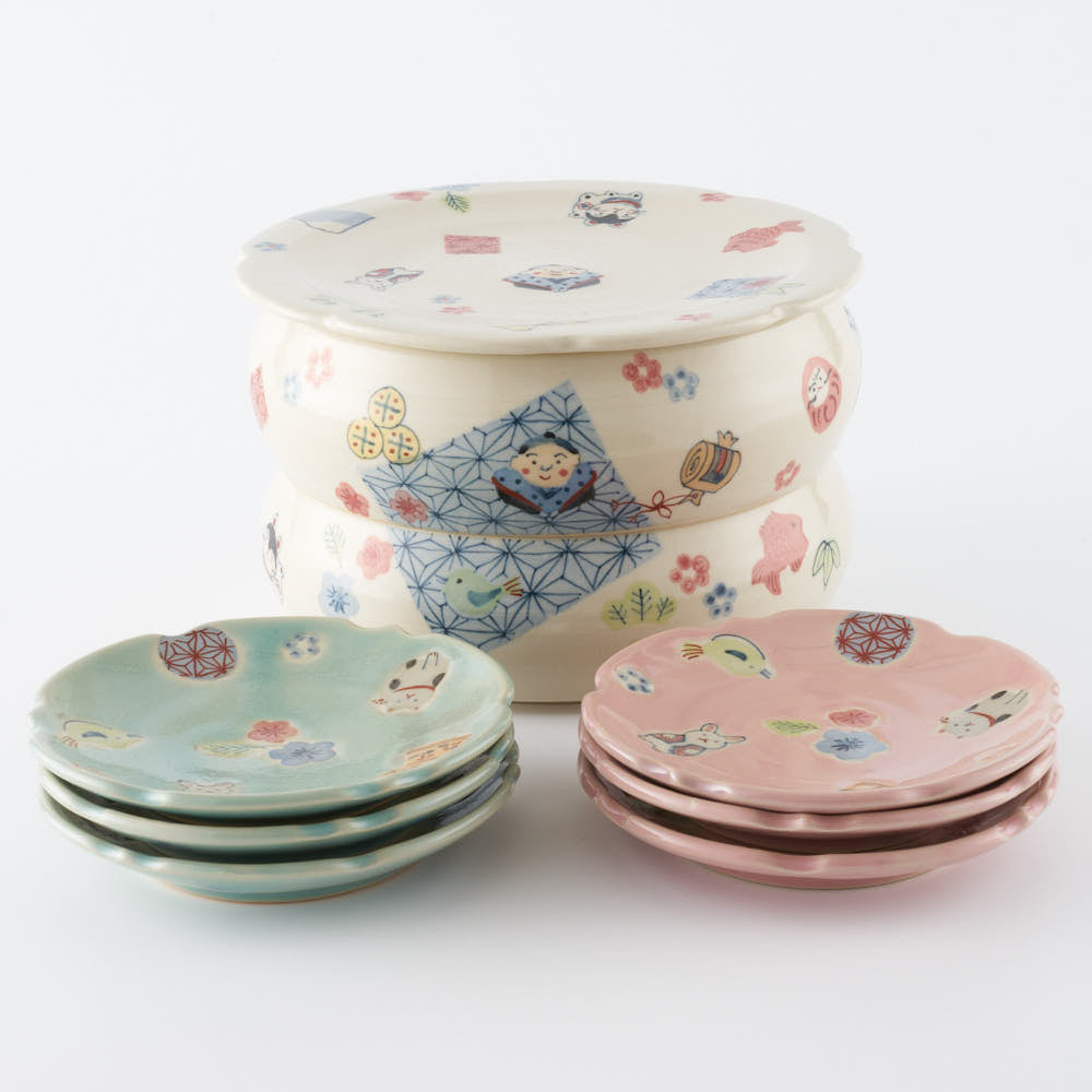 作家 大場紀穂子 重箱と小皿6枚 張り子