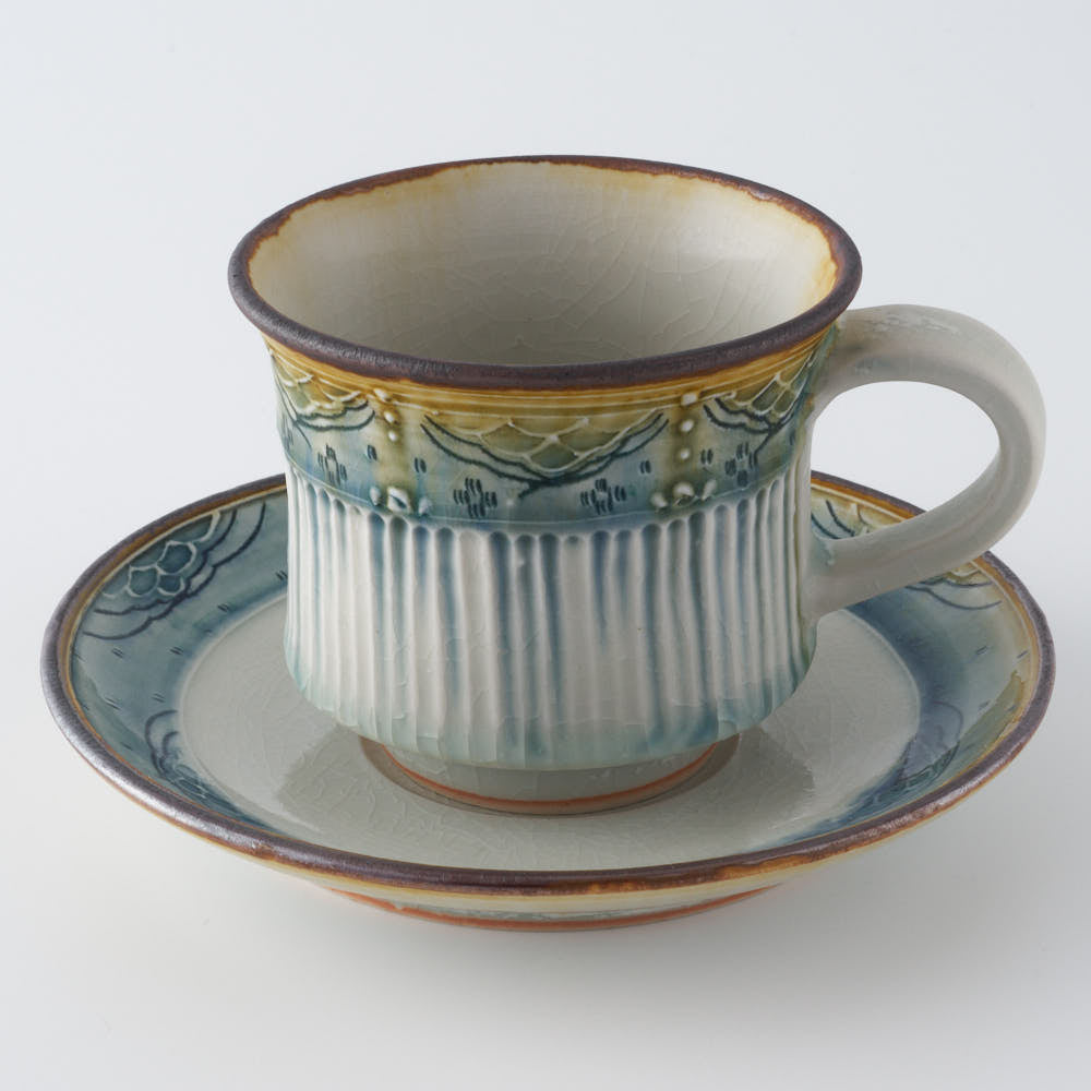 作家 小國美智子 イッチン小紋カップ&ソーサー 作家 小國美智子 陶磁器作家もの