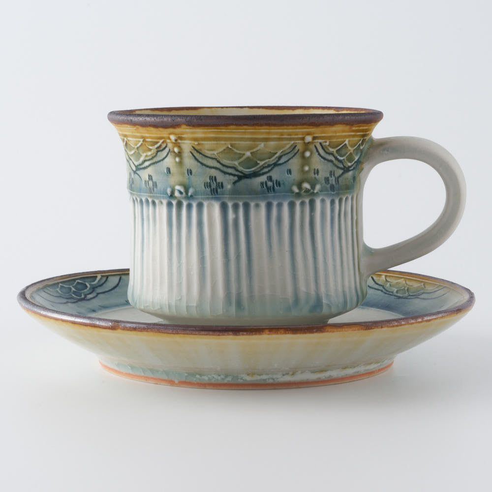 作家 小國美智子 イッチン小紋カップ&ソーサー 作家 小國美智子 陶磁器作家もの