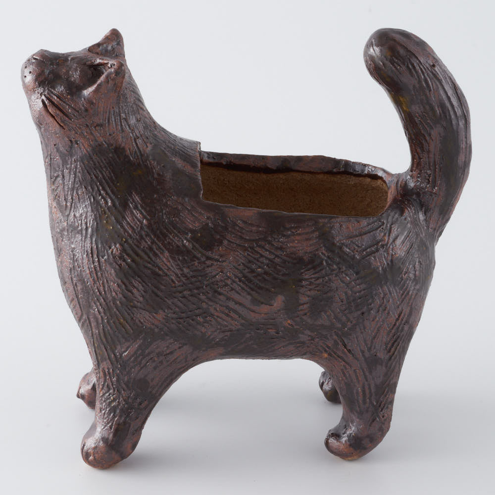 猫好き 金魚鉢 フラワーベース 陶器 手作り 訳アリ 作家物