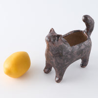 作家 小國美智子 フラワーベース(植木鉢) 黒猫 作家 小國美智子 陶磁器作家もの