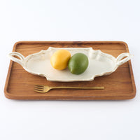 作家 古角志奈帆 トンガリ取手フリル長皿 white brown 作家 古角志奈帆 陶磁器作家もの
