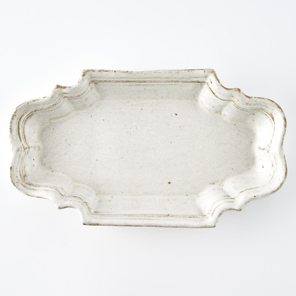作家 古角志奈帆 フリル長皿 white brown 作家 古角志奈帆 陶磁器作家もの