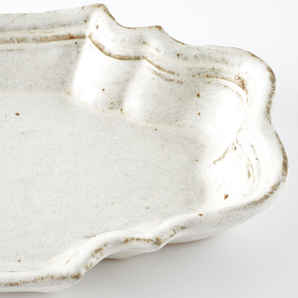 作家 古角志奈帆 フリル長皿 white brown 作家 古角志奈帆 陶磁器作家もの
