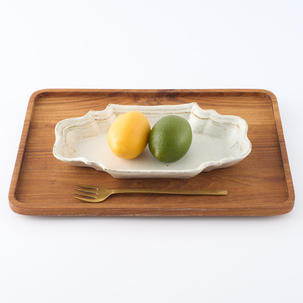 作家 古角志奈帆 フリル長皿 white brown 作家 古角志奈帆 陶磁器作家もの