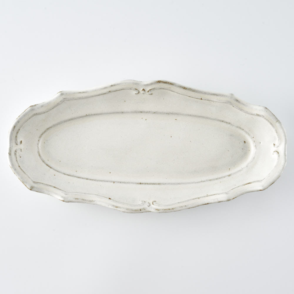 作家 古角志奈帆 線文フリル長方鉢 white brown 作家 古角志奈帆 陶磁器作家もの