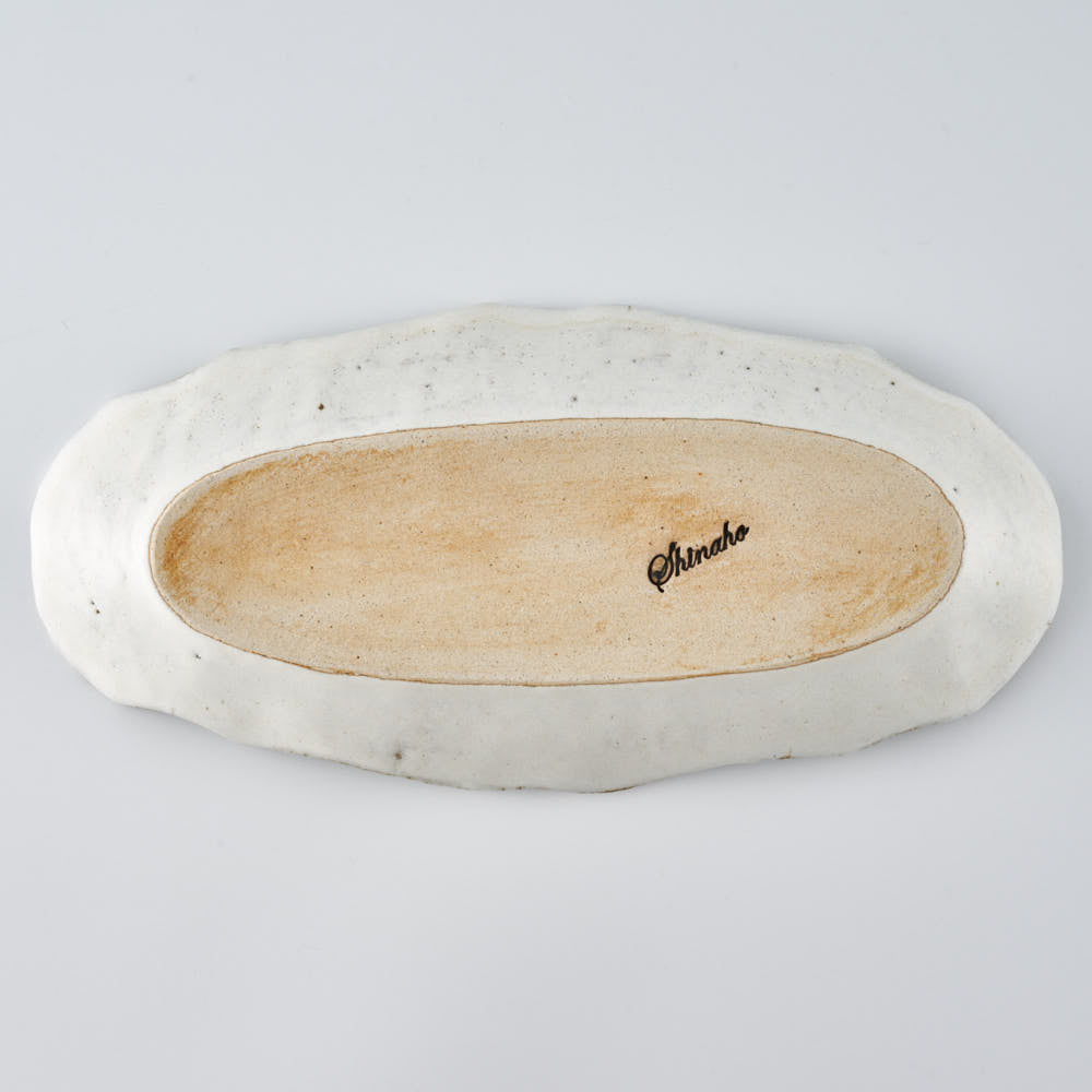 作家 古角志奈帆 線文フリル長方鉢 white brown 作家 古角志奈帆 陶磁器作家もの