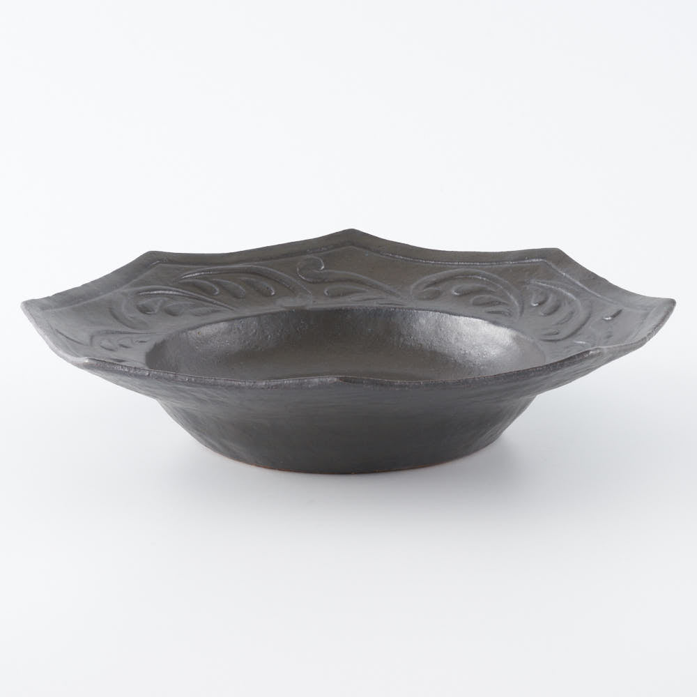 作家 古角志奈帆 流線文八角くぼみ鉢 matt black 作家 古角志奈帆 陶磁器作家もの