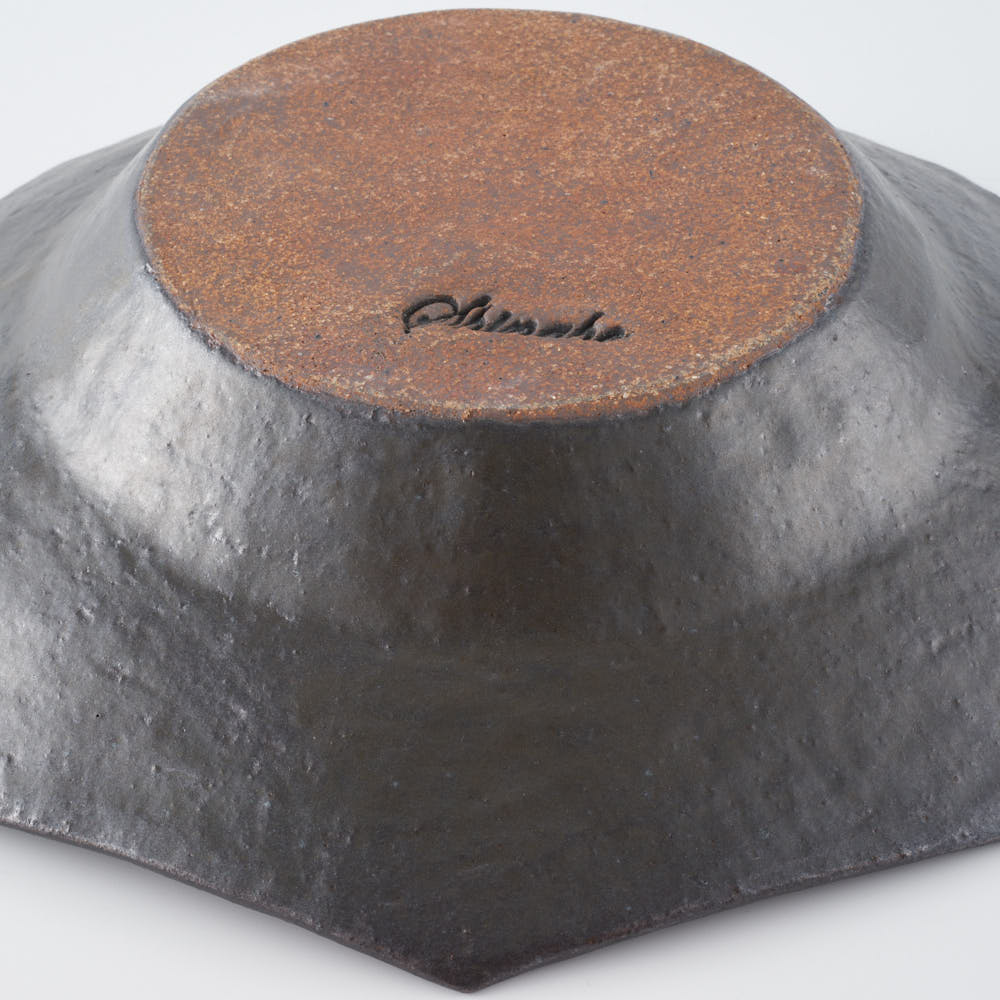 作家 古角志奈帆 流線文八角くぼみ鉢 matt black 作家 古角志奈帆 陶磁器作家もの