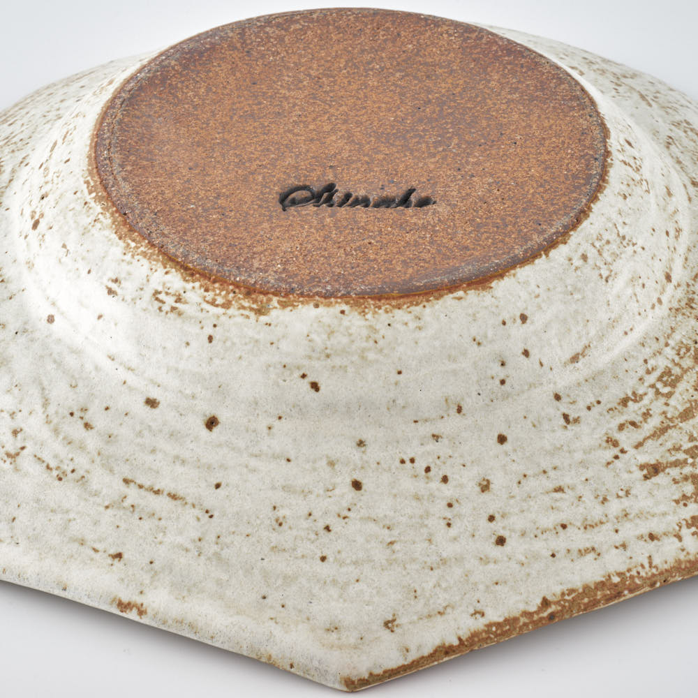 作家 古角志奈帆 流線文八角くぼみ鉢 white brown 作家 古角志奈帆 陶磁器作家もの