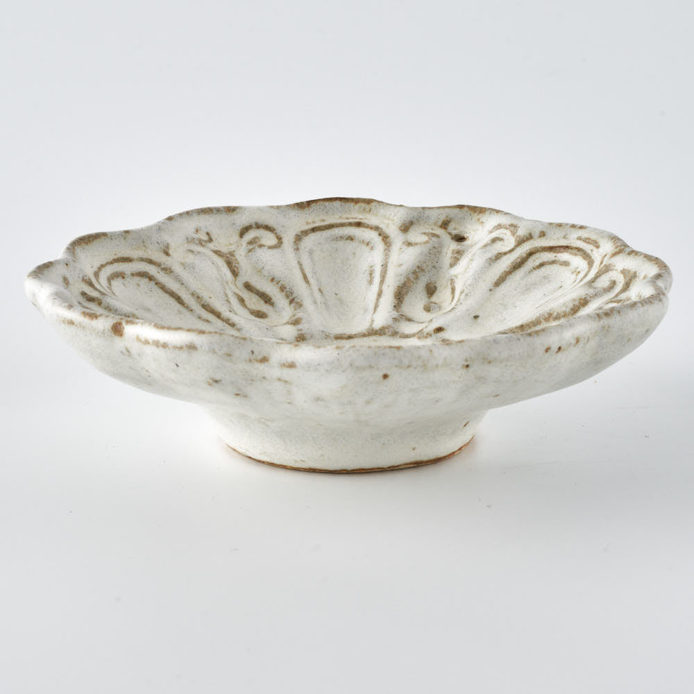 作家 古角志奈帆 レース小皿 white brown 作家 古角志奈帆 陶磁器作家もの