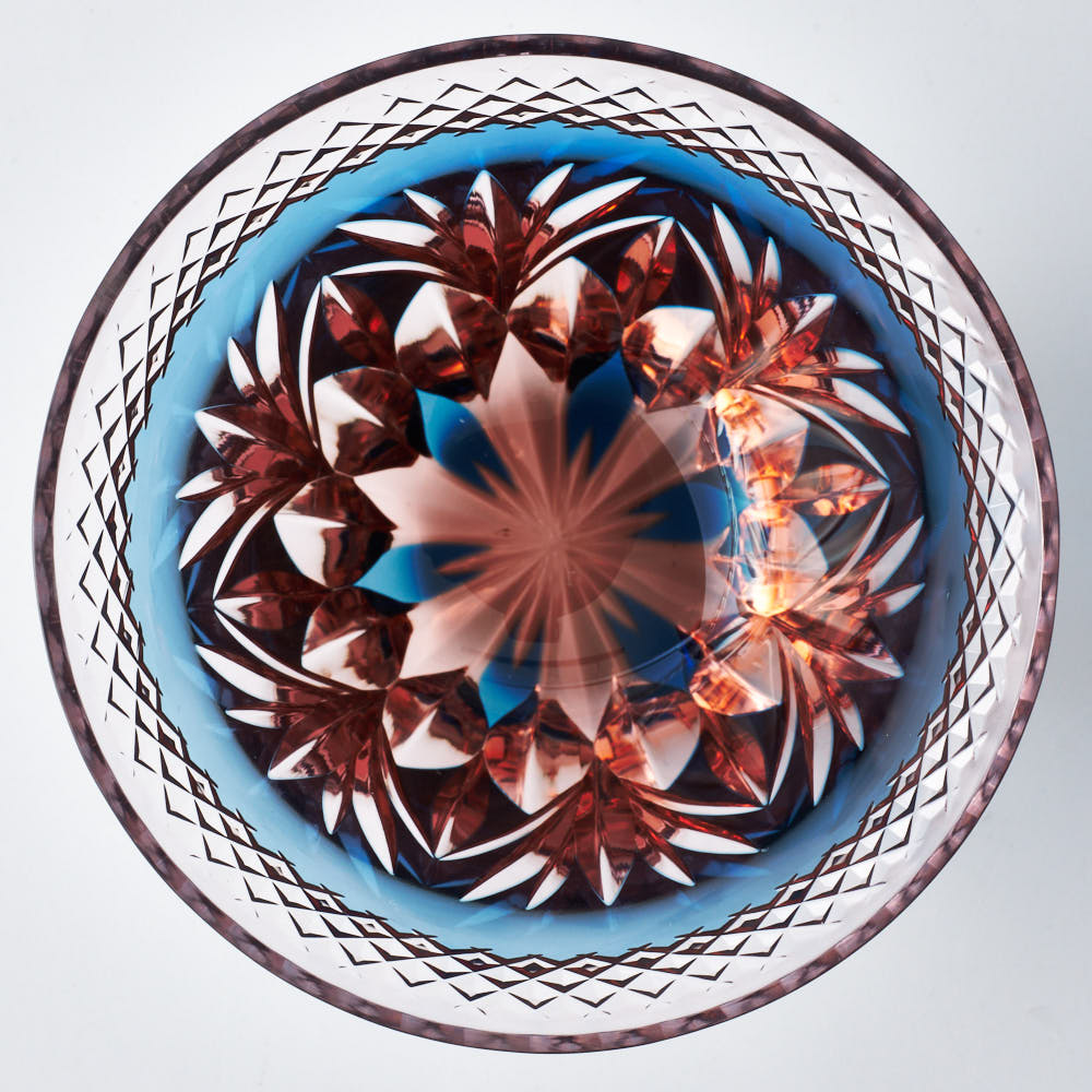 ガラス作家 田添琴英 天開ぐい呑 ラウンド魚子 八重咲 ピンクブルー